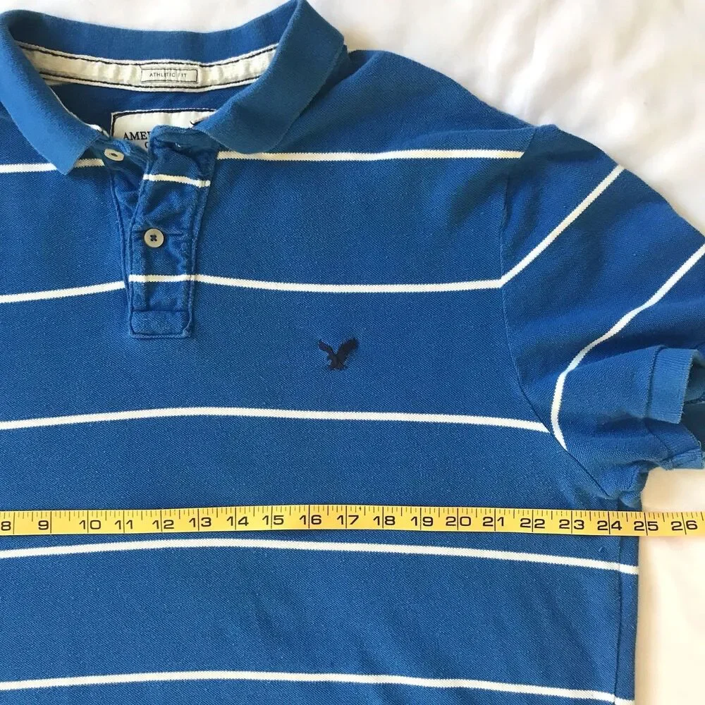 Y2k American Eagle Outfitters Athletic Fit Men's XXL 2XL Stripe Polo Shirt Blue